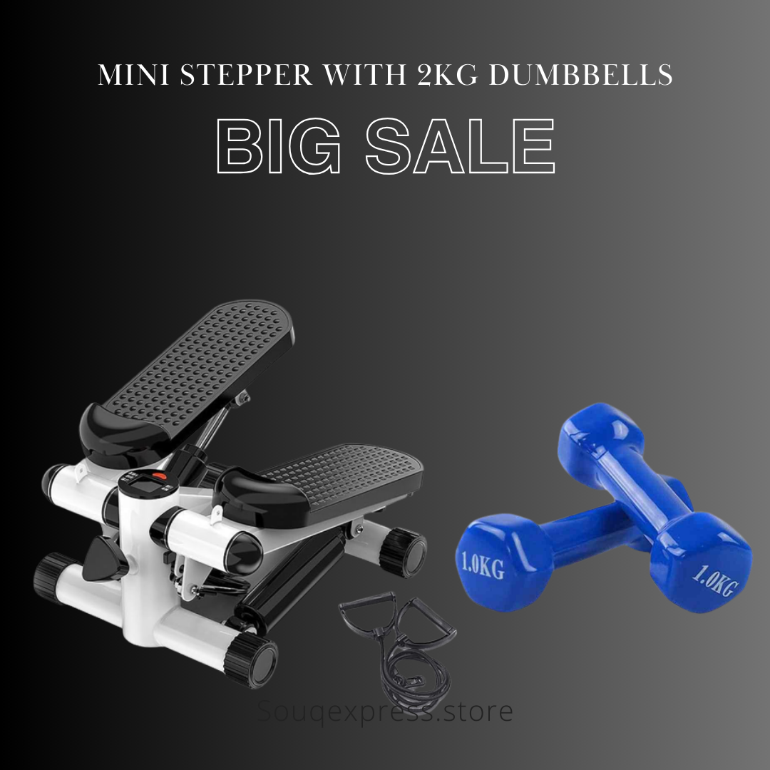 Mini Stepper Trainer Adjustable Height Stepper Exercise Machine With 1KG Dumbbell Pairs and with Resistance Bands and LCD Monitor Air Climber Stepping Fitness Machine