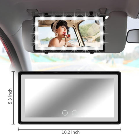 e World Car Visor Mirror - Car Vanity Mirror Interior Car Accessories with LED Lights - Rechargeable Mirror for Women - Universal Dimmable Mirror for Car SUV With Built-in Battery