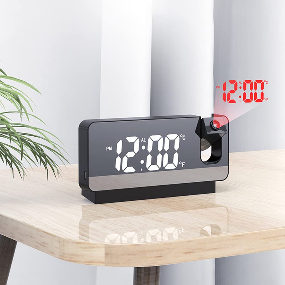Digital Alarm Clock,Projection Alarm Clocks for Bedrooms with 180° Projector，Surface Electronic Clocks,with USB Charger,Snooze Model, Auto/Custom Brightness,for Office Table Bedroom Nightstand