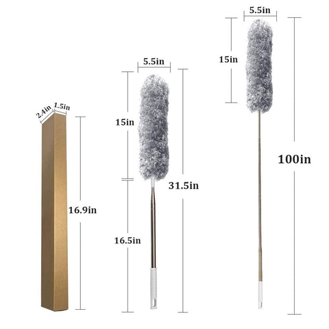 Feather Duster, Improved Long Pole Duster (30 to100 inches), Microfiber Bendable Head & Scratch-Resistant Hat for Clean home, Ceiling Fan, High Ceiling, Blinds, Furniture & Car