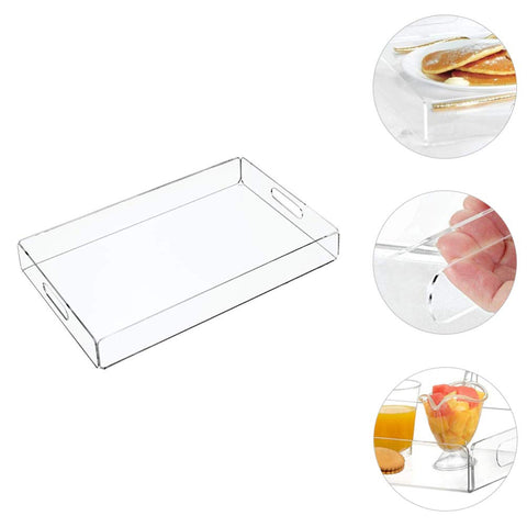 Bestomz Clear Acrylic Serving Tray with Handles Spill Proof Stackable Organizer Food Drinks Server Jewelry Tray for Serving, Eating Breakfast Dessert Appetizer Picnic