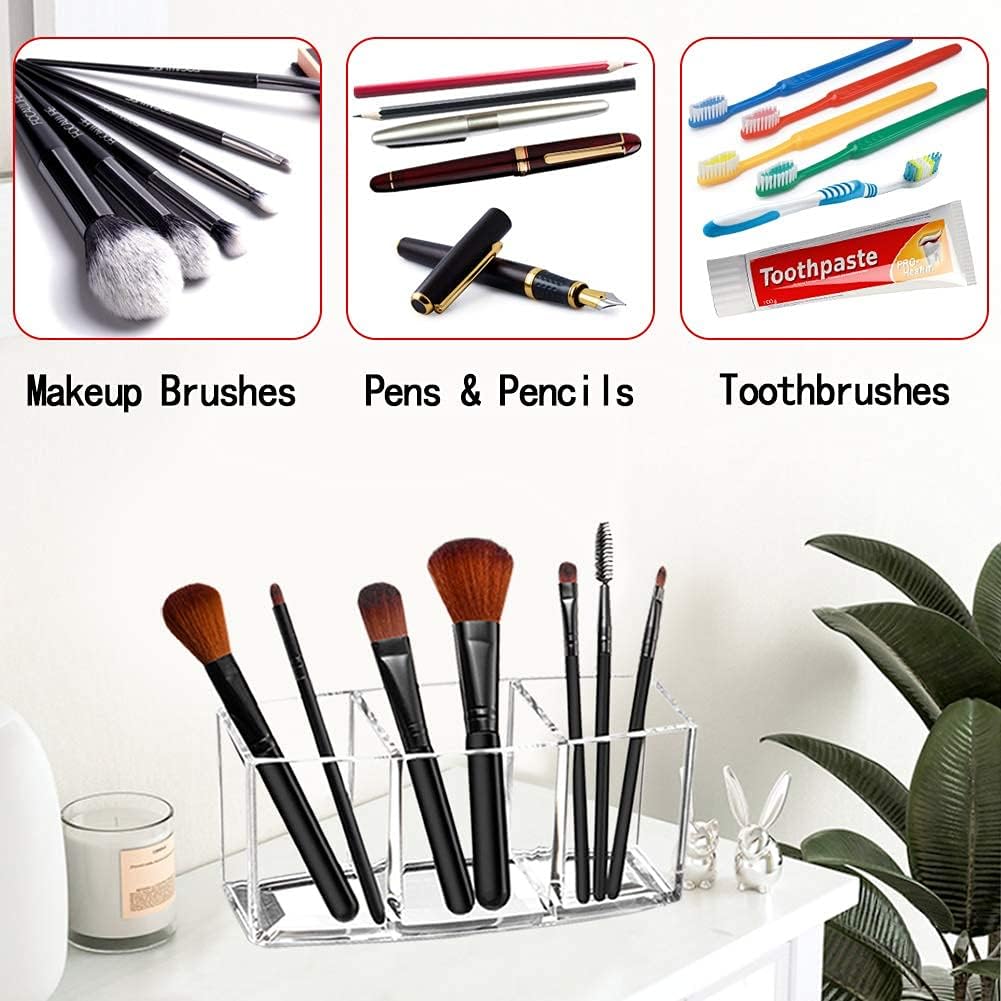 Acrylic Makeup Brush Organiser Eyeliners Display Holder Clear Cosmetic Storage with 3 Slots, Dreamsaling Amazon Store