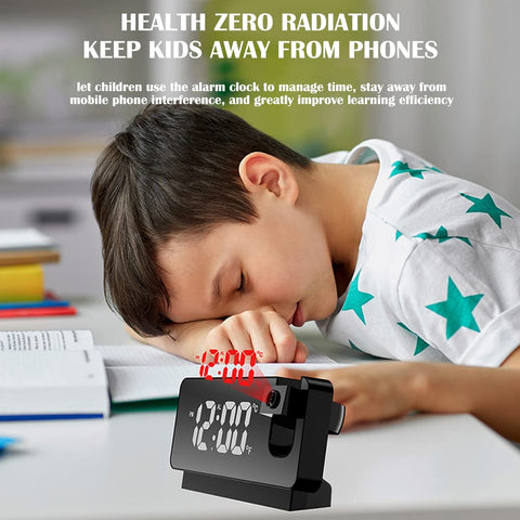 Projection Alarm Clocks for Bedrooms with 180° Projector，Surface Electronic Clocks,with USB Charger,Snooze Model, Auto/Custom Brightness,for Office Table Bedroom Nightstand