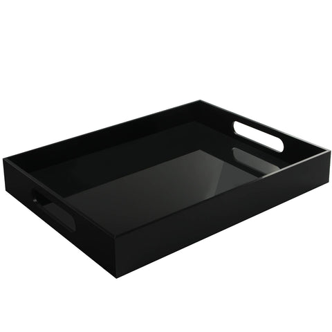 Tasybox Black Serving Tray, Acrylic Decorative Serving Trays with Handles for Kitchen Dining Room Table Ottoman Vanity Countertop 16" x 12"