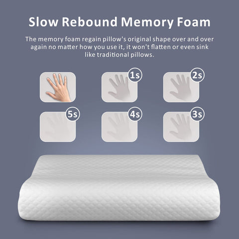 Memory Foam Pillow (Pack of 2), Neck Designed Sleeping Pillow, Strong Neck Support Contour Bed Pillow Suitable for Side Sleepers,Washable Pillow Cover, White