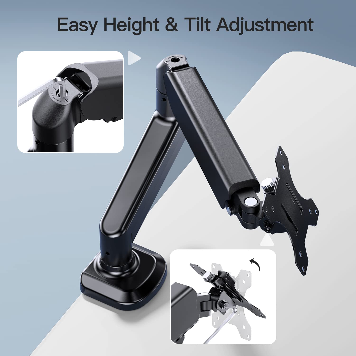 New-Star Adjustable Articulating Gas Spring Monitor Arm with Clamp and Grommet Base for 13 to 27in LCD Monitors upto 14.3lbs