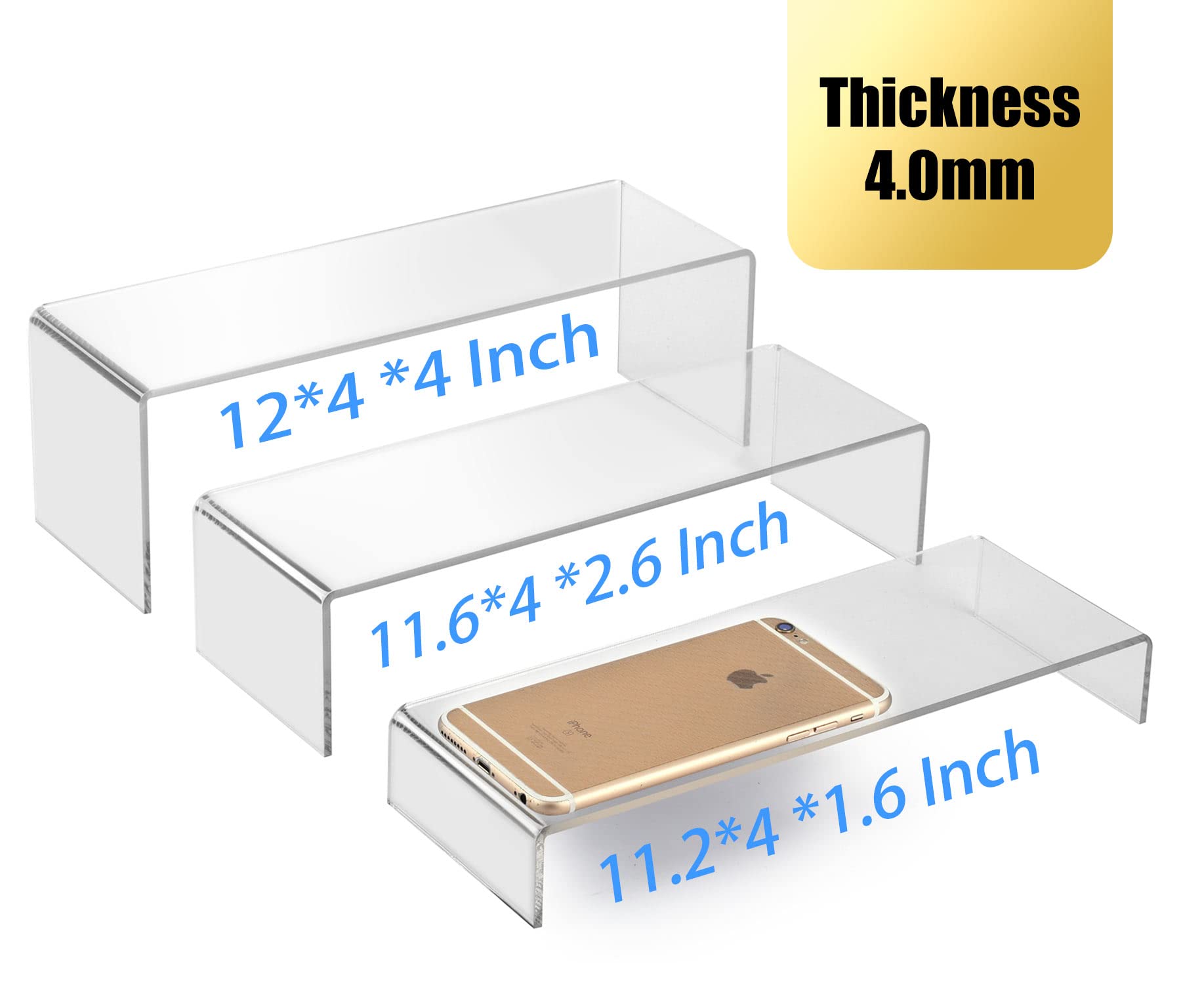 ANDGOO Large Acrylic Risers Desktop Display Stand for Organize and Decoration, Set of 2