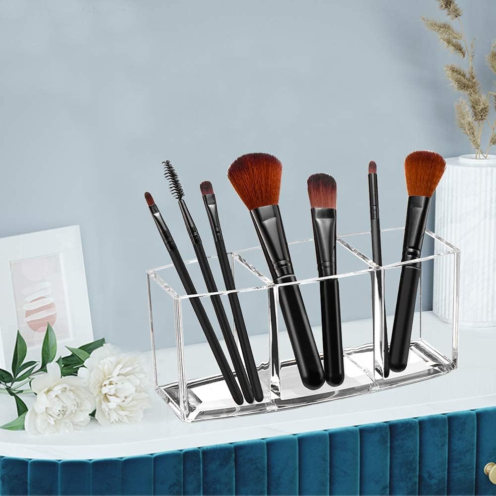 Acrylic Makeup Brush Organiser Eyeliners Display Holder Clear Cosmetic Storage with 3 Slots, Dreamsaling Amazon Store