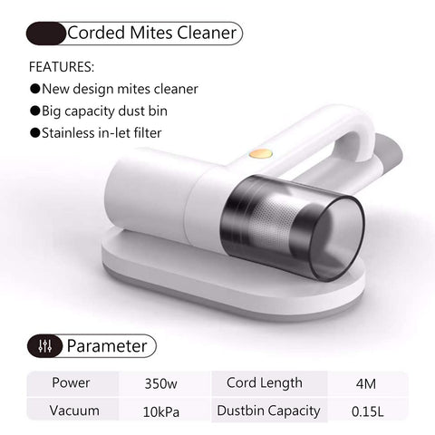 Handheld UV Mite Removal Instrument, 10Kpa Super Suction, 8000 times/min High Frequency Pat, Portable Household Mite Removal Vacuum Cleaner for Beds Pillows Sofas Carpets,White