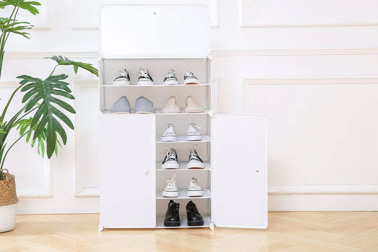 Portable Shoe Rack Organizer, 6-Tier Plastic Storage Tower Shelves for 21 pairs of shoes, for Hallway Bedroom Closet Entryway, White
