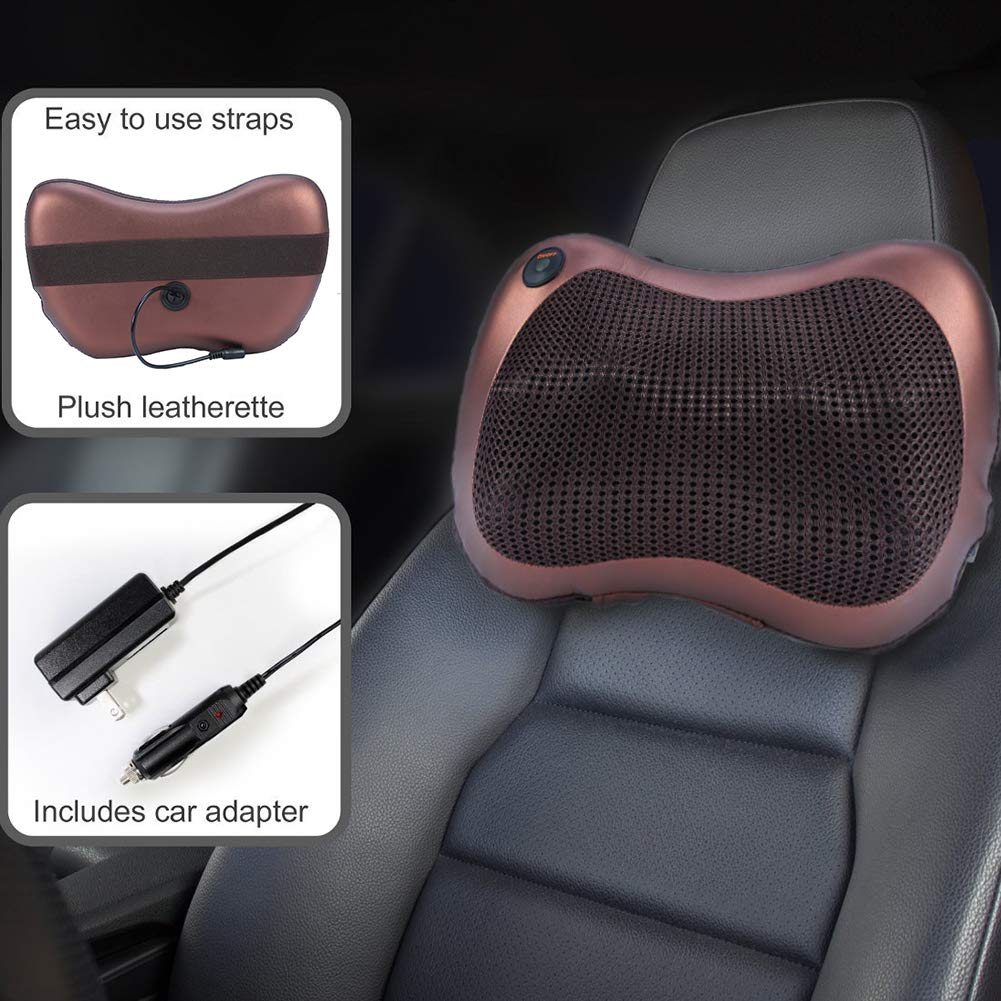 Electronic Massage Pillow Shiatsu Deep Kneading Neck Back Shoulder Massager Cushion 8 Rollers with Heat for Car, Home, Office Black