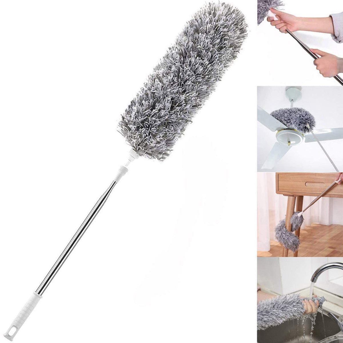 Feather Duster, Improved Long Pole Duster (30 to100 inches), Microfiber Bendable Head & Scratch-Resistant Hat for Clean home, Ceiling Fan, High Ceiling, Blinds, Furniture & Car