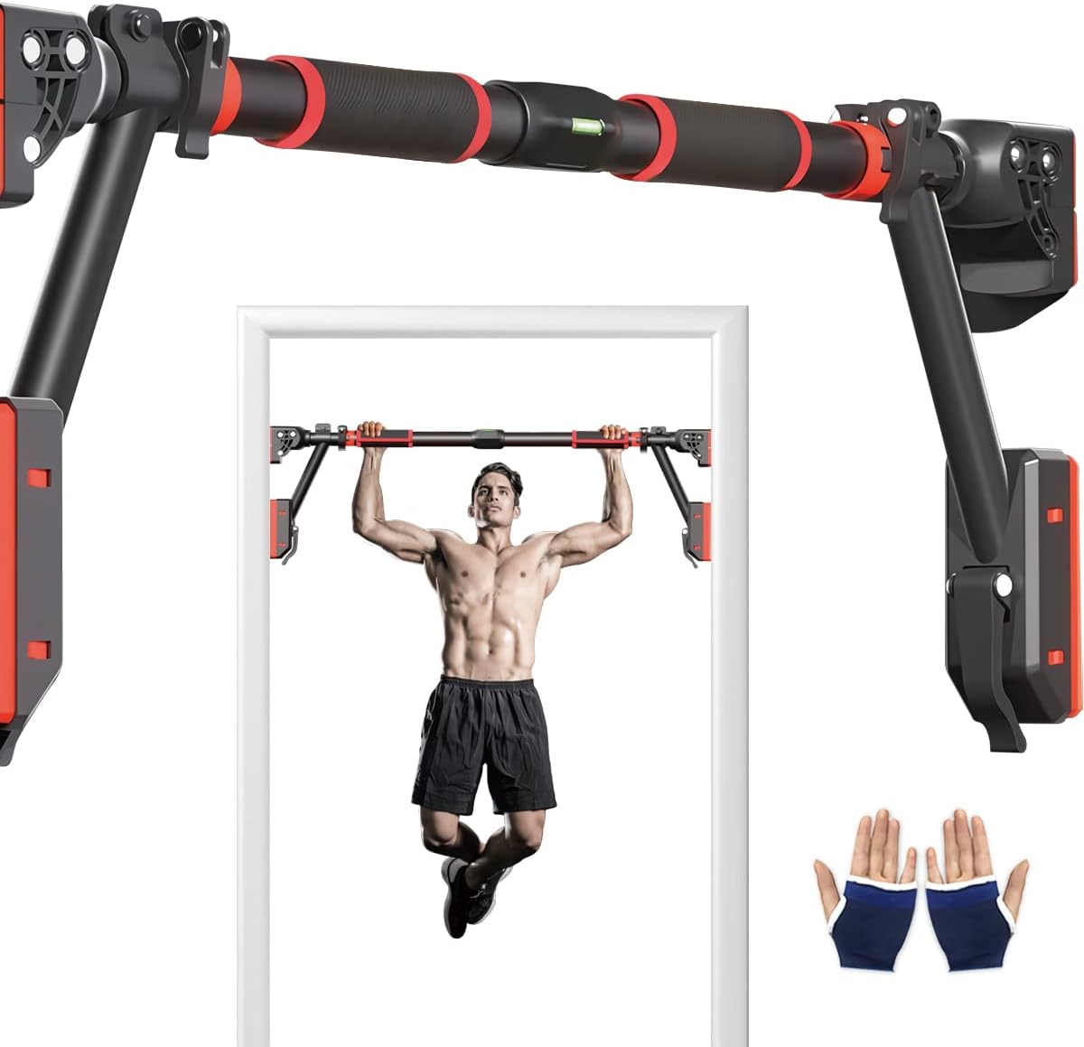 Pull Up Bar Doorway, Door Frame Chin Up Bar with Locking Adjustable Width Upper Body Workout Bar No Screw Wall Mounted Gym System Trainer Non-Slip Door Exercise Equipment for Home Fitness Sports