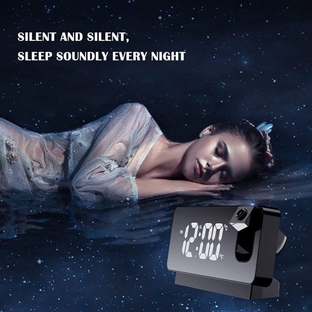 Projection Alarm Clocks for Bedrooms with 180° Projector，Surface Electronic Clocks,with USB Charger,Snooze Model, Auto/Custom Brightness,for Office Table Bedroom Nightstand