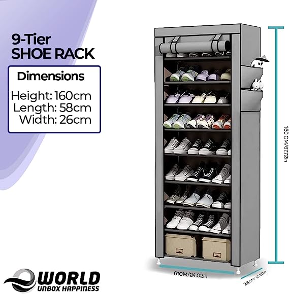 9-Tier Shoe Rack Canvas Shoe Storage Cabinet