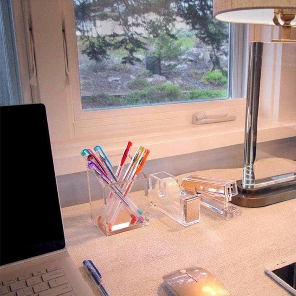 Acrylic Pen Holder, Clear Pencil Holder Makeup Brush Desk Organizer Pen Pot Stationery Organizer for Office Desk School, 6.5 * 6.5 * 10 cm