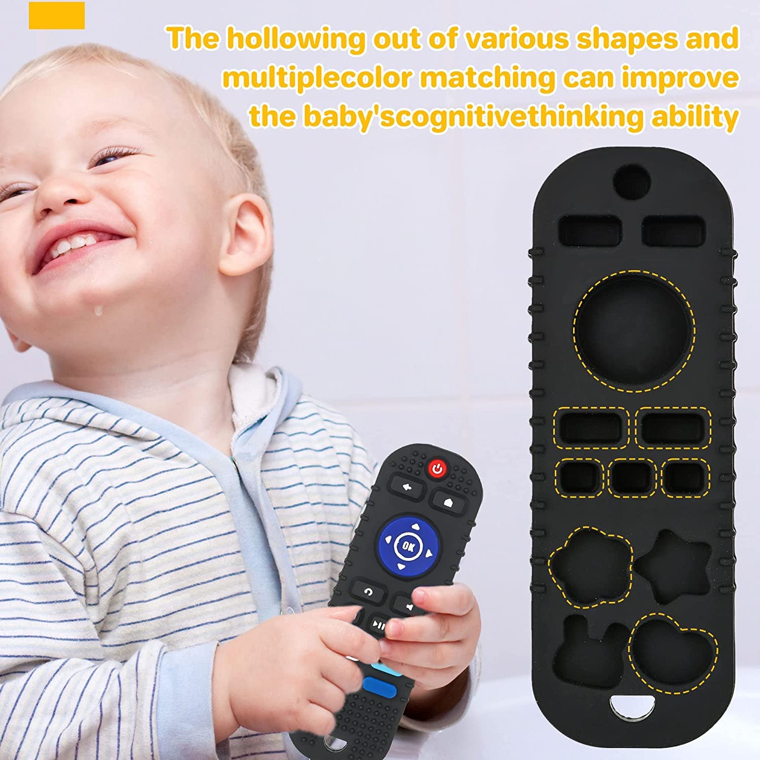Silicone Baby Teething Toys,BPA Free TV Remote Control Shape Teething Toys for Babies 6-12 Months Baby Chew Toys for Toddlers,Baby Teethers Relief Soothe Babies Gums(black)