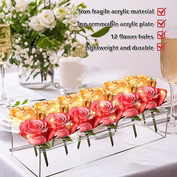 Clear Acrylic Flower Vase Arranger Rectangular Floral Centerpiece Votives Box