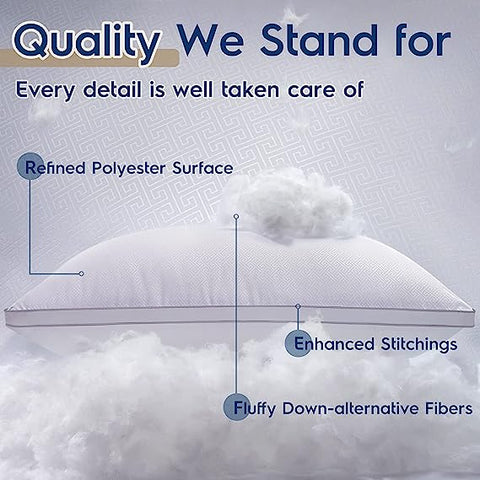 Soft and Fluffy Pillows for Neck and Shoulder Support, Machine Washable. (Queen (50 x 76CM))
