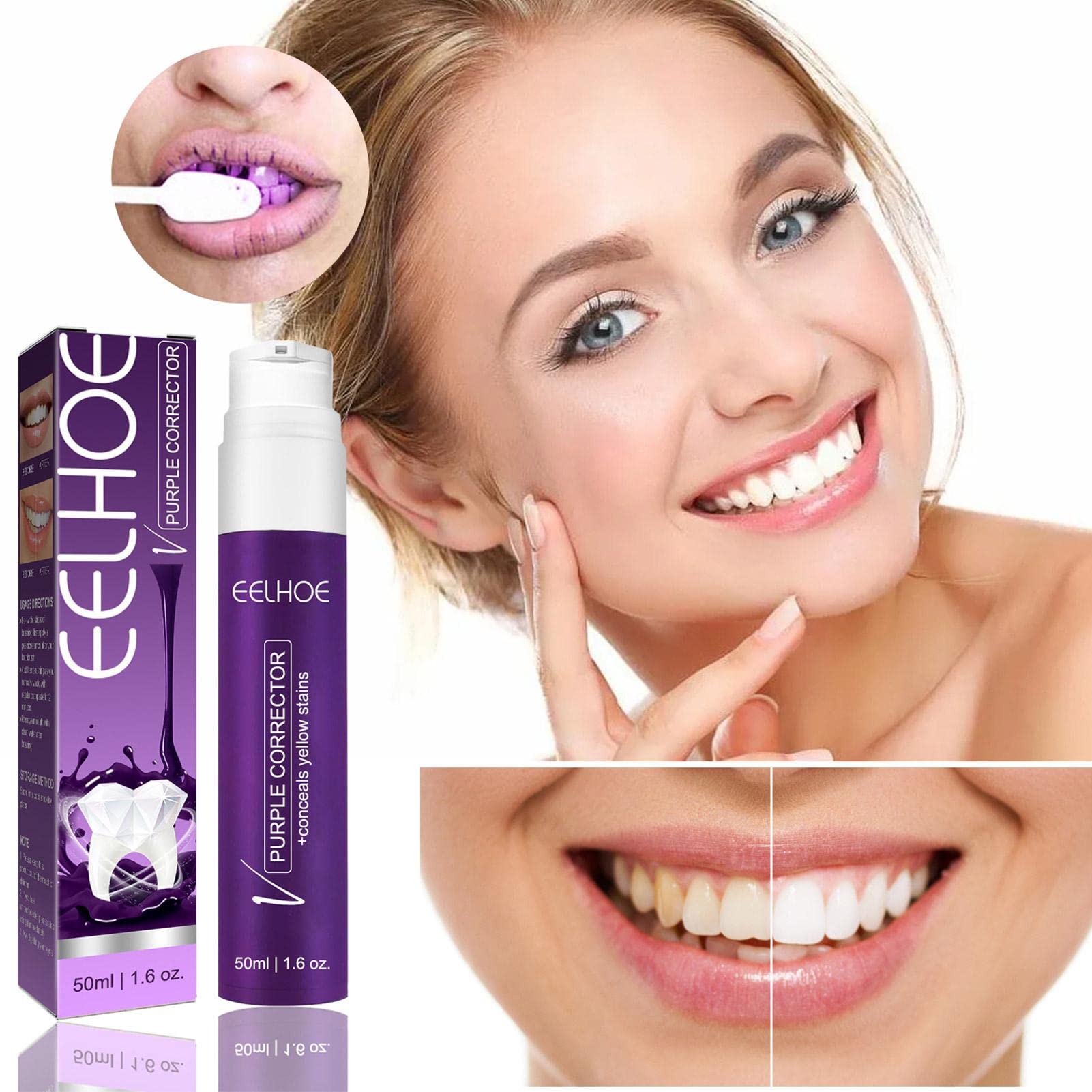EELHOE Color Corrector Toothpaste, 50ml Color Corrector Toothpaste For Teeth Whitening, Color Corrector For Correct Yellow Toothpaste For Teeth Cleaning Stain