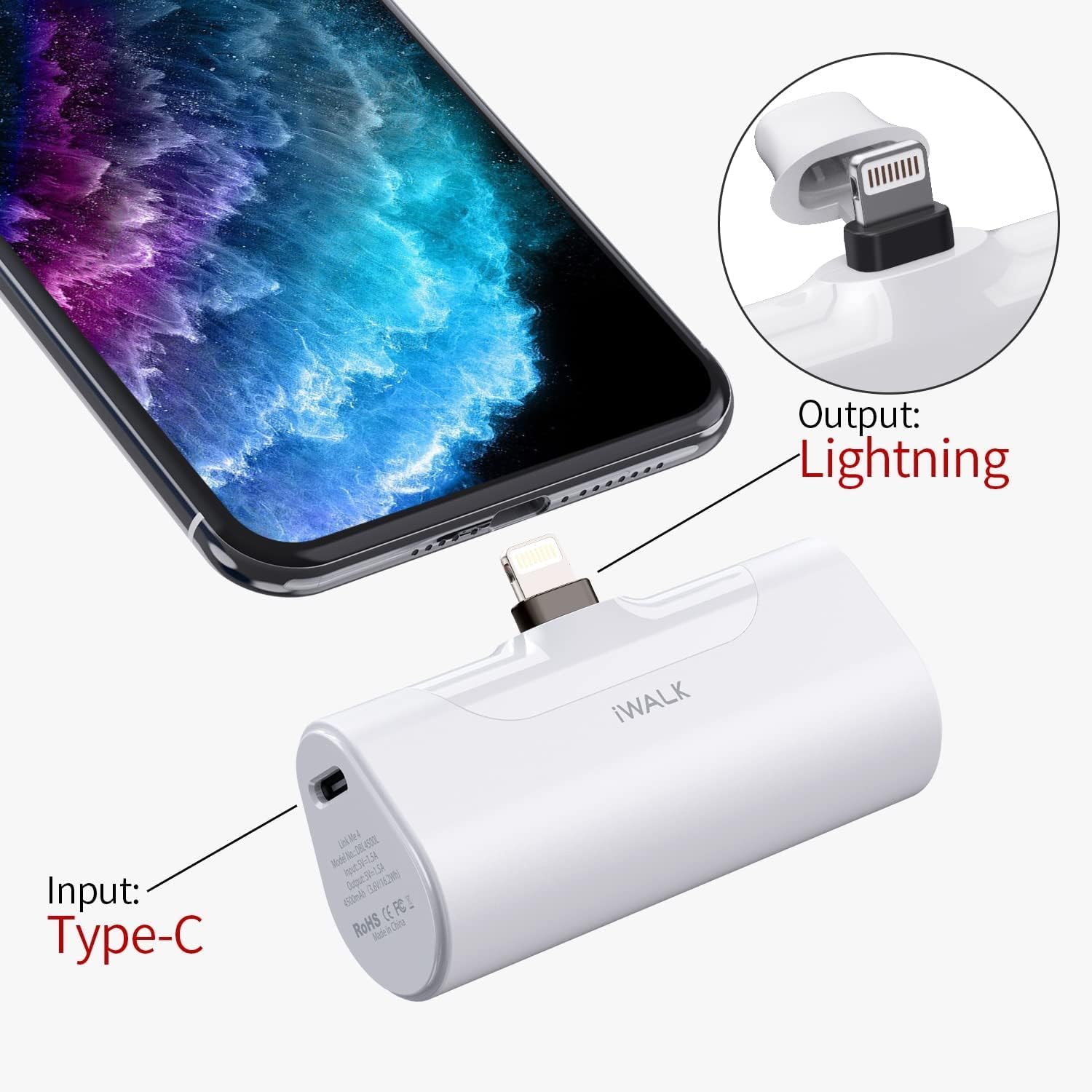 Small Portable Capsule Power Bank Charger 4500mAh Ultra-Compact Power Bank Compatible with iPhone 13/13 Pro Max/12/12 Mini/12 Pro Max/11 Pro/XS Max/XR/X/8/7/6/Plus Airpods and More (White)