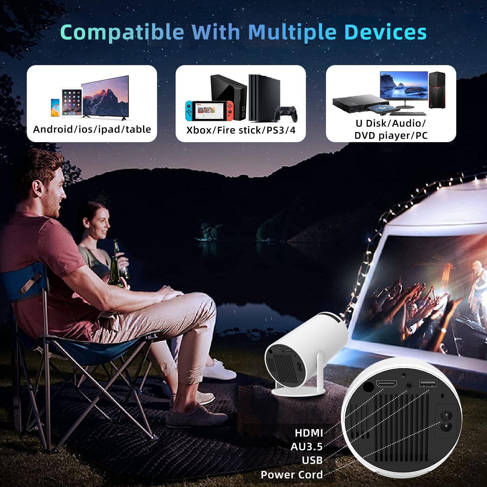 LIMIMART 40"-130" Smart Mini Projector 4K 5G WIFI, Big Screen Experience with Premium 360 Sound, 5.0 Bluetooth Movie Projector Compatible With Android/iOS/Windows/TV Stick/HDMI/USB/Audio 3.5