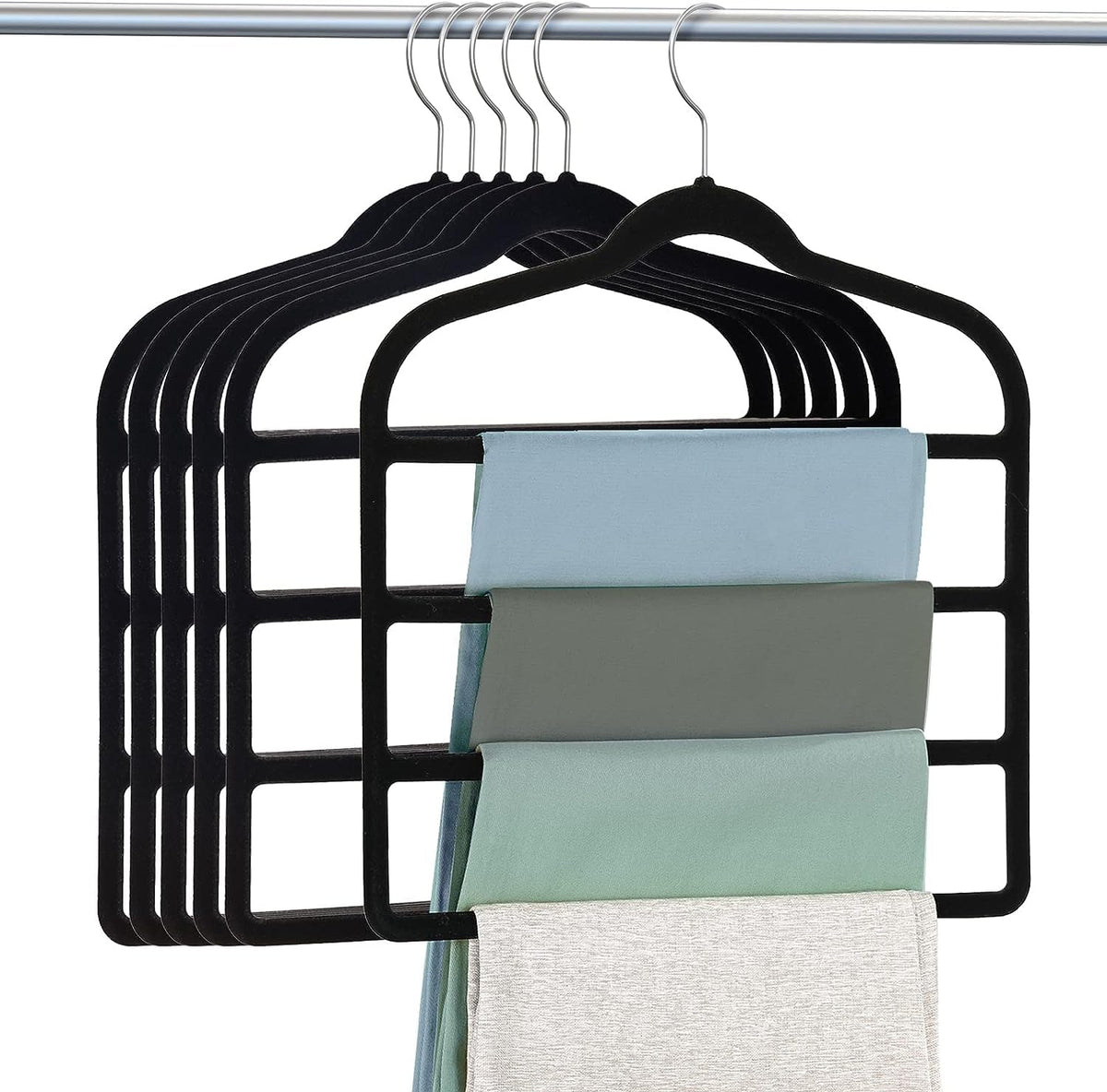 Velvet Pants Hangers - 10 PCS Premium Quality Space Saving Non-Slip Pant Hanger - Strong & Durable – Tie Towel Velvet Clothes Hangers - Closet storage Organizer for Pants Trousers and Scarfs.