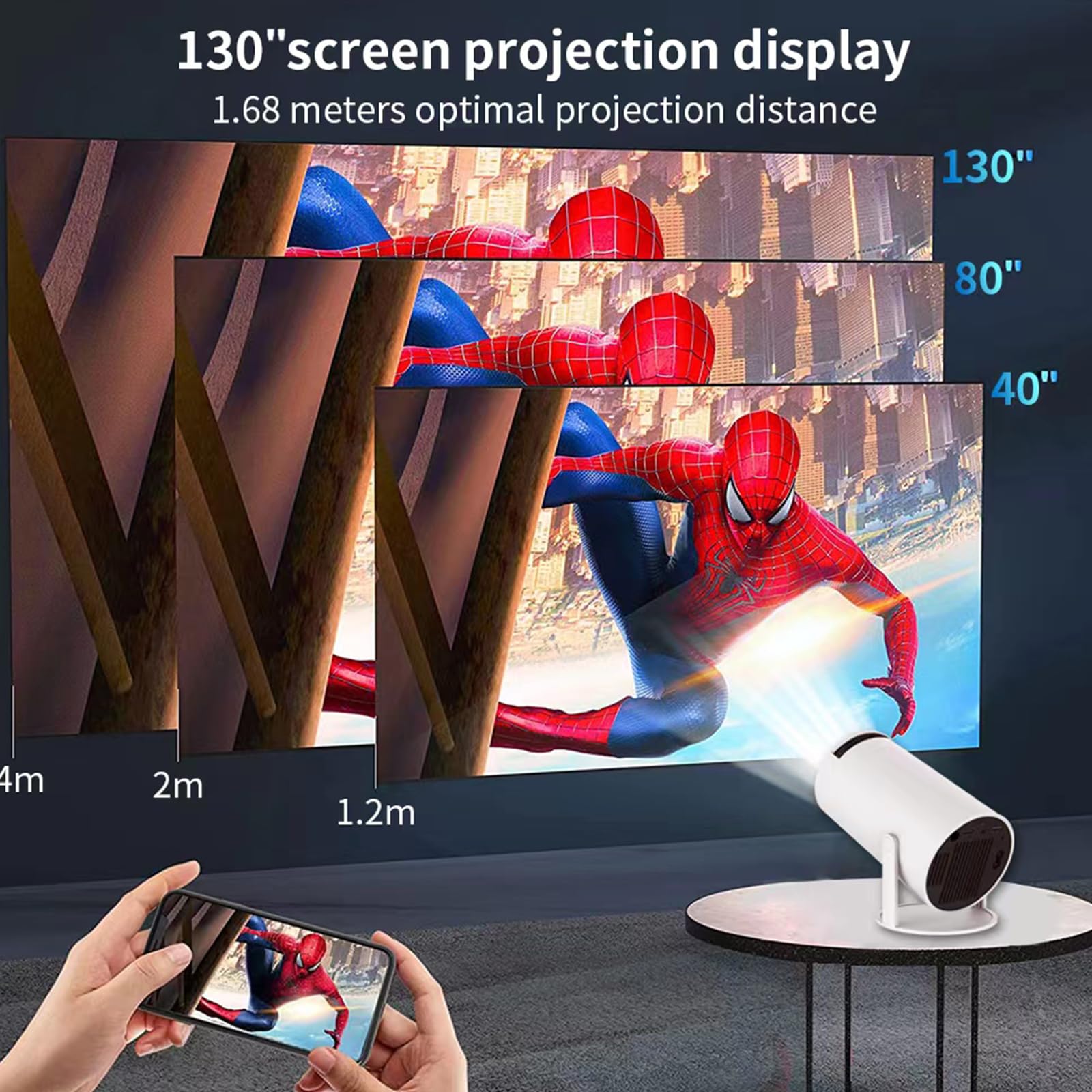 Smart Mini Projector 4K 5G WIFI, Big Screen Experience with Premium 360 Sound, 5.0 Bluetooth Movie Projector
