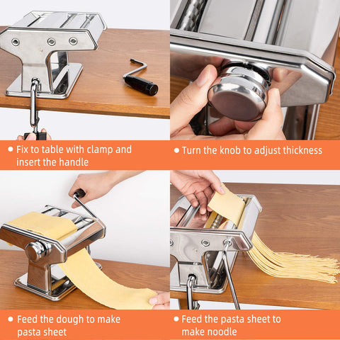 Stainless Steel Pasta Maker Machine, 7 Adjustable Thickness Settings Roller & 2 Width Blades Dough Cutter for Spaghetti, Lasagna or Ravioli Skins